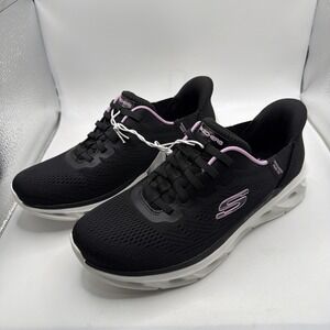 SKECHERS Hands Free Swift Fit Mesh Sneakers Black Pink Lace Up. Size 6